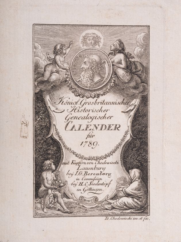 Титульний аркуш календаря «Königl. Grosbritannischer Historischer Genealogischer Calender für 1789» (Королівський історико-генеалогічний календар Великої Британії на 1789 рік) — Даніель Ходовецький
