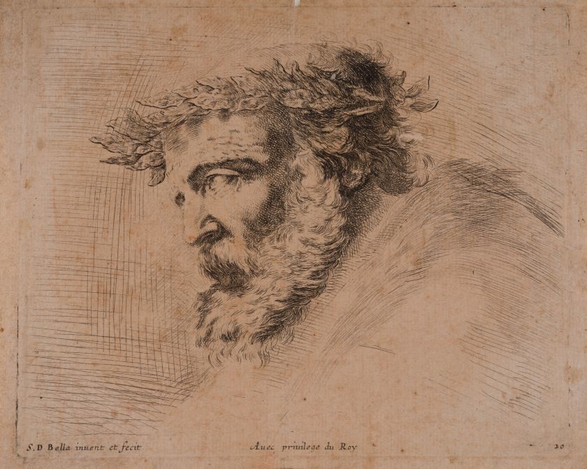 Head of a Bearded Old Man in a Laurel Wreath (Homer). Plate from the "Principles of Design" Suite — Stefano della Bella