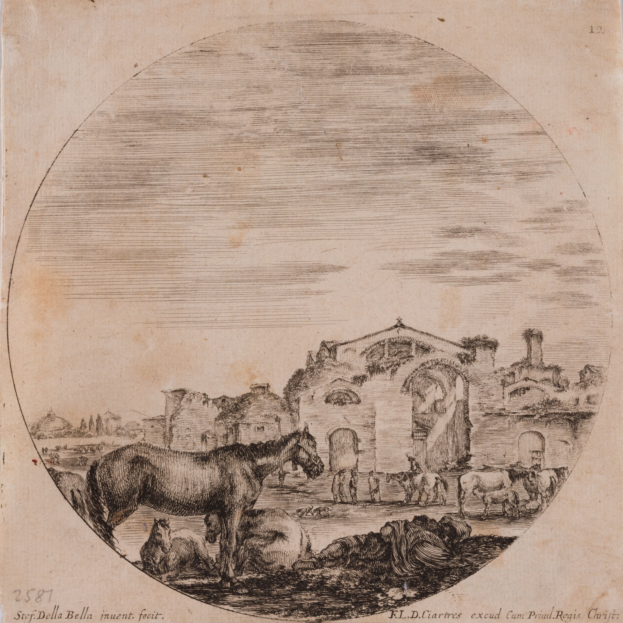 Ruins of the Baths of Diocletian with a Sleeping Shepherd. From the "Round Landscapes" or "Roman Landscapes and Ruins" Series, Plate 12