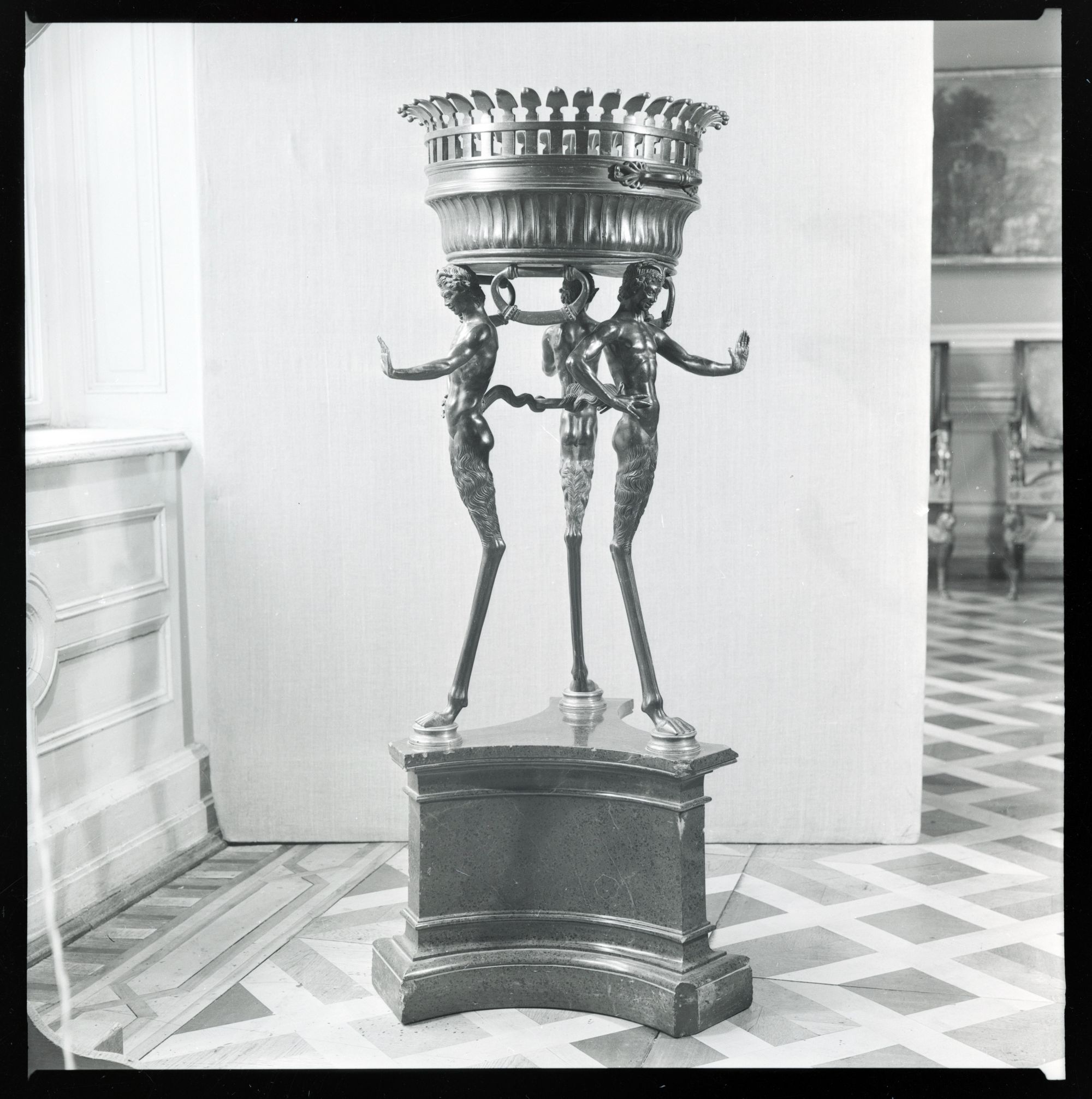 Jardiniere in the Form of a Flowerpot on a Tripod with Fawns