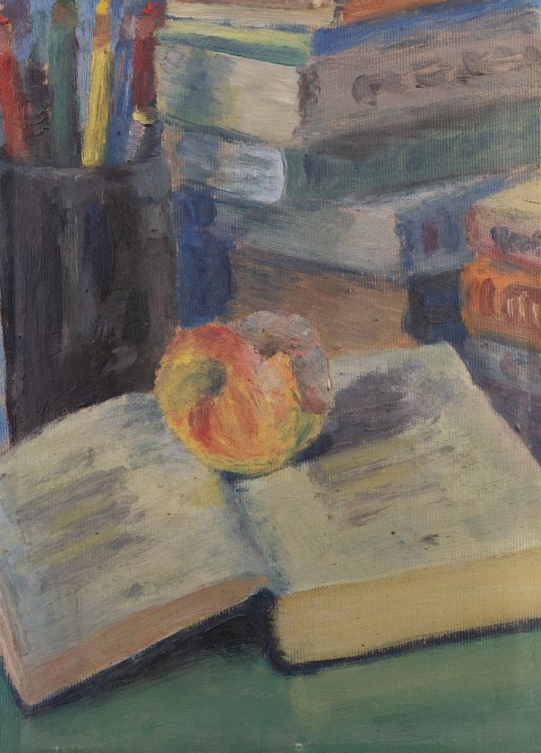 Натюрморт з книгою та яблуком — Арнольд Шаргородський