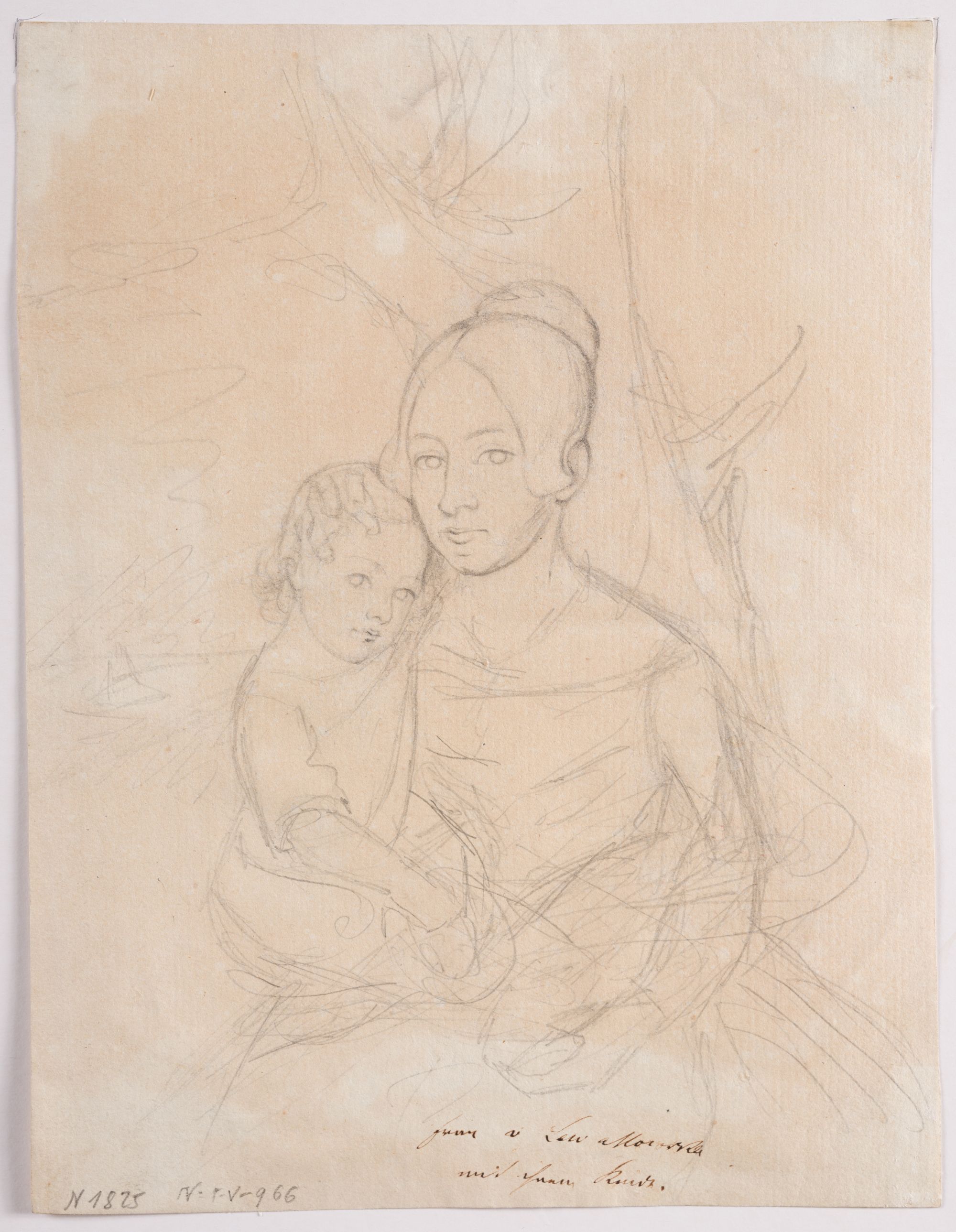 Sketch of a Portrait of a Mother with a Child 1