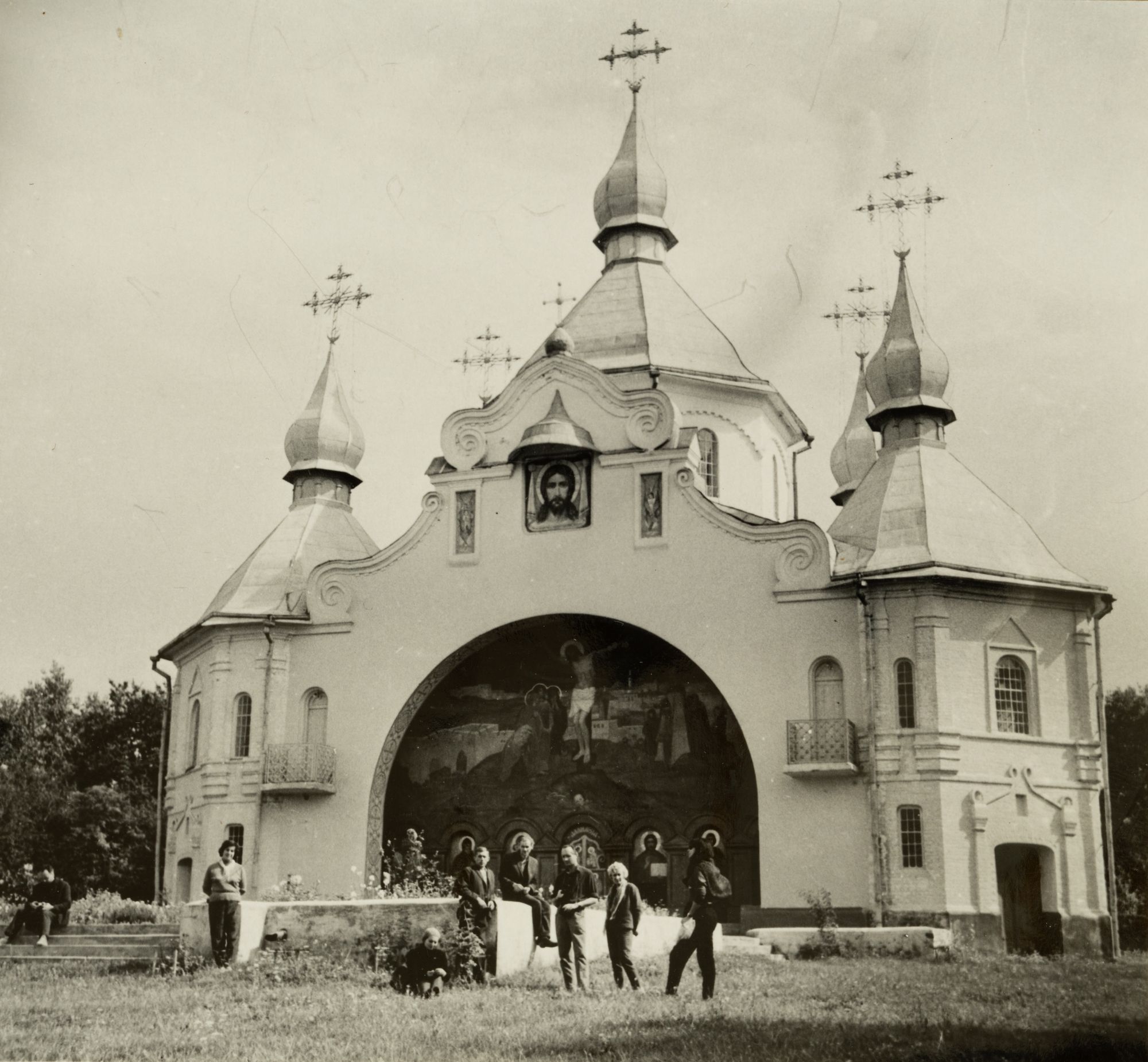 Group of People with Borys Voznytskyi in Front of the St. George's Monastery on the Cossack Graves